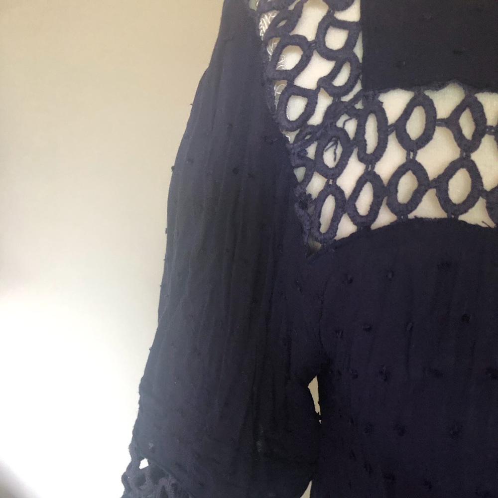 Anthropologie Navy blue blouse with cutout accents - Picture 9 of 15